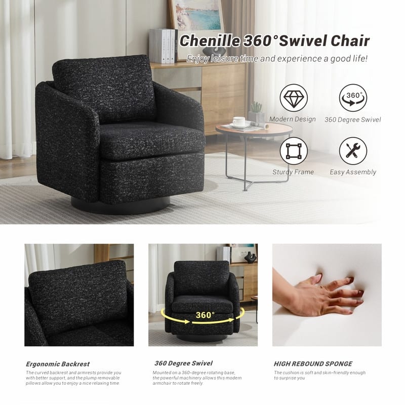 Chenille Upholstered Swivel Accent Chair for Living Room