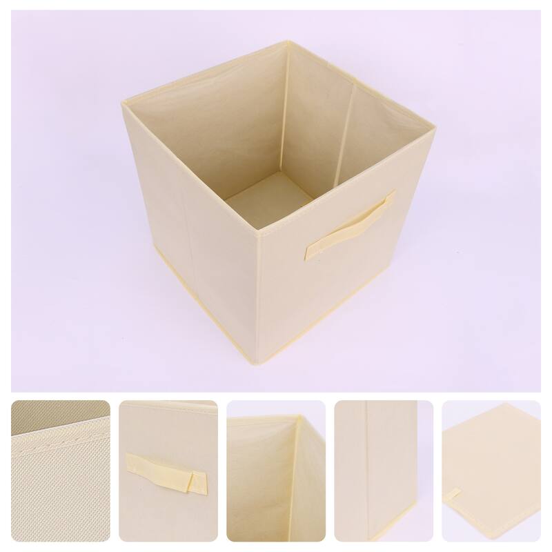 Fabric Storage Cube with Handle, Storage Bin for Shelves Closet, Collapsible Storage Basket for Organizing Clothes Books - Beige - 12*12*12in