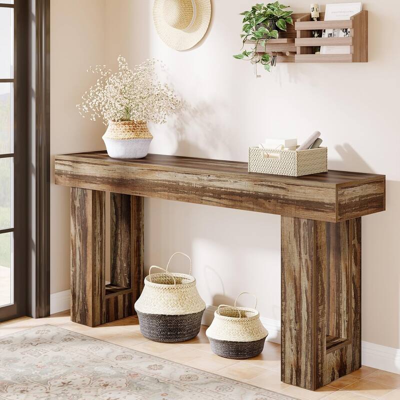 63" Wooden Console Table, Rectangular Sofa Table for Behind Couch, Entryway, HallwayLiving Room
