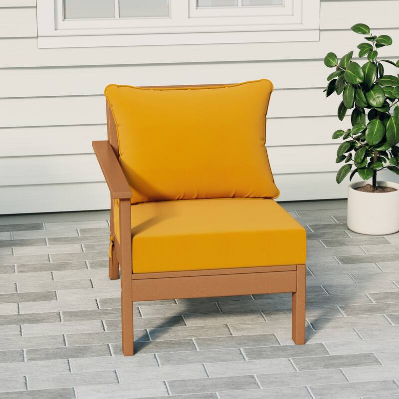 Birchwood All Weather HDPE Outdoor Patio Deep Seating Teak Left Arm Facing Chair With Cushions (1-Piece) - Teak/Yellow