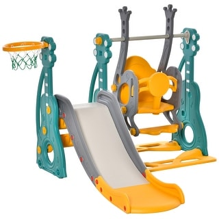 3 in 1 Toddler Swing and Slide Set, with Climber, Basketball Hood