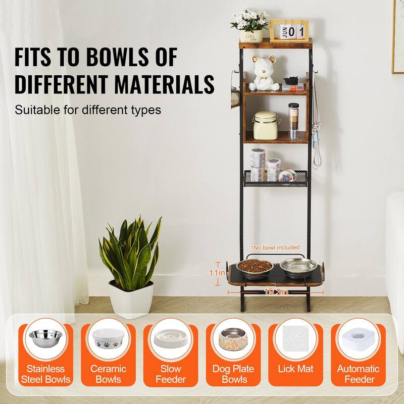 7 Adjustable Height Wall Mounted Pet Feeding Station with Dog Food Storage and Toy Organizer - 19.68 x 7.8 x 57.1 inch