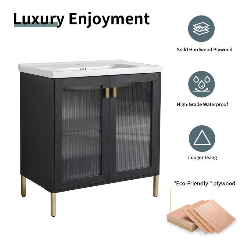 GDFStudio - Eliana Modern Freestanding Bathroom Vanity with Soft-Close Doors and Ceramic Sink