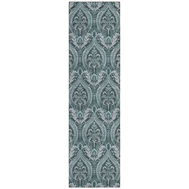 Machine Washable Indoor/ Outdoor Damask Chantille Rug