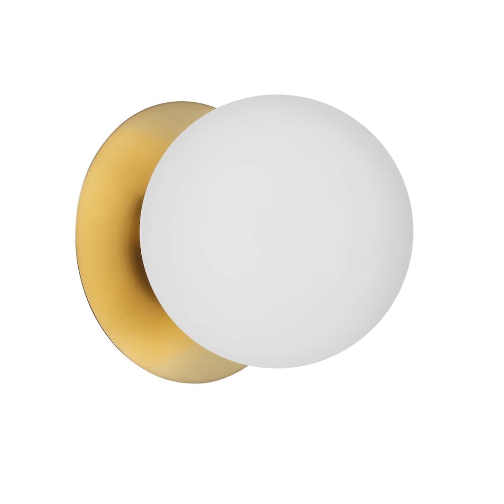 Modern Wall Sconce Lighting - Brass Finish, White Glass Shade, 1 Light Sconce - 6