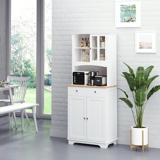 HOMCOM 67" Kitchen Buffet with Hutch, Pantry with Framed Doors, 2 Drawers, and Open Microwave Countertop - 26.75"x 15.5" x 67"