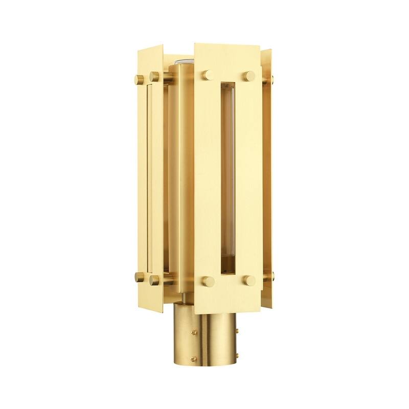 Livex Lighting 1-light Satin Brass Outdoor Post Top Lantern, 21774-12 - 6.625" Sq. x 16" H
