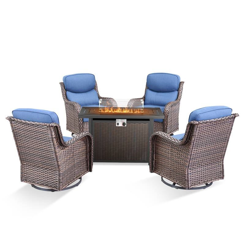 Pocassy Patio Swivel Chairs with 43 inch Fire Pit Table Set