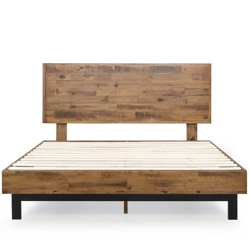 Priage by ZINUS Brown Wood Platform Bed Frame with Adjustable Headboard
