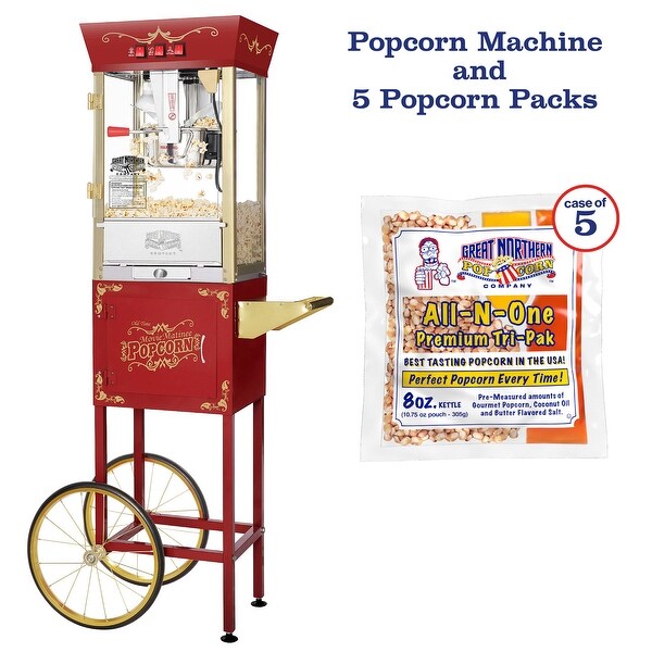 Matinee Popcorn Machine and Cart and 5 All-In-One Popcorn Packs by