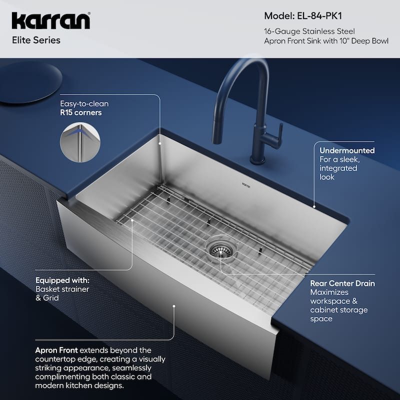 Karran Farmhouse/Apron Stainless Steel 33 in. Single Bowl Sink Kit