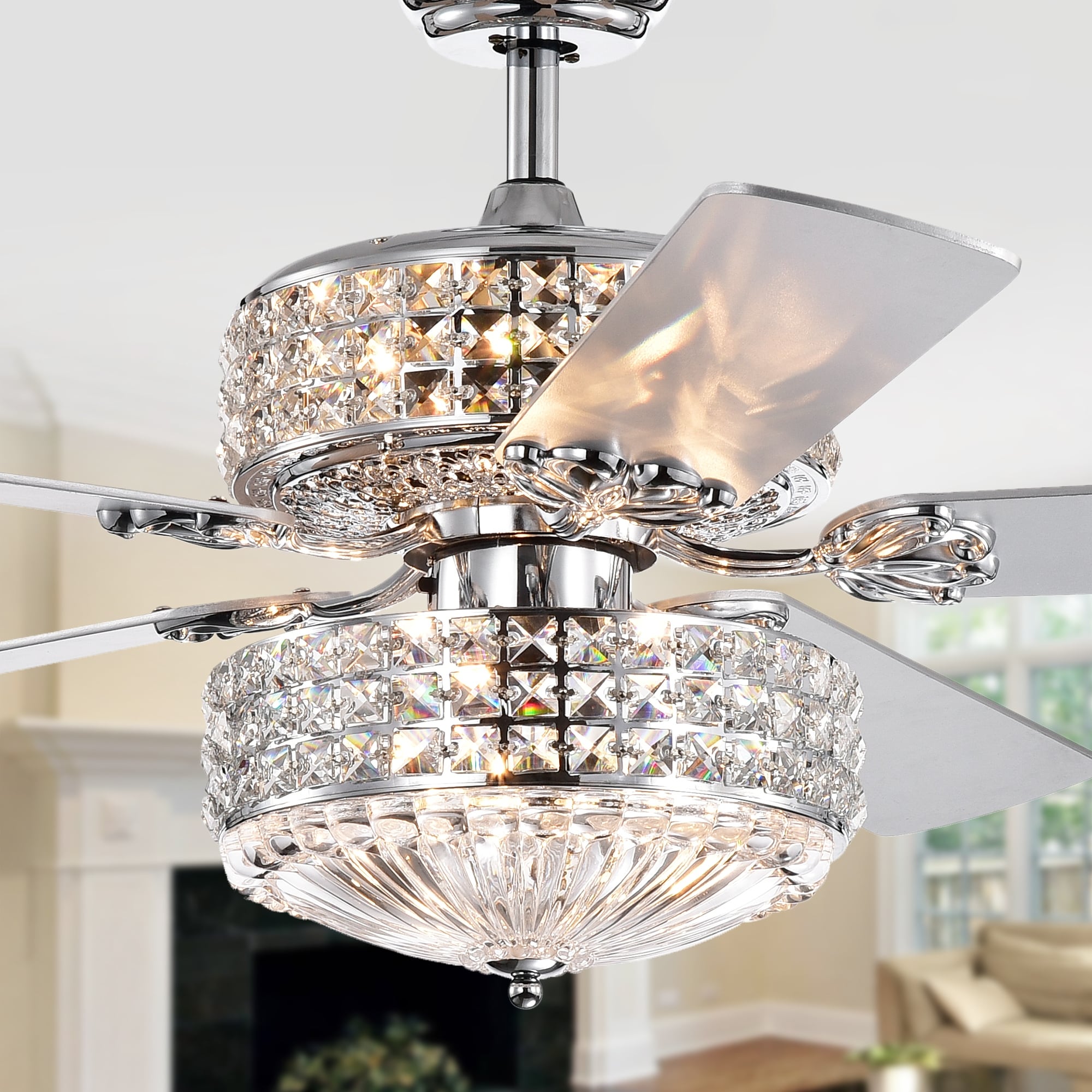 Warehouse of Tiffany Germane Chrome Dual Lamp 52-inch Ceiling Fan with Crystal Shades