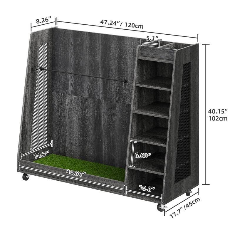 Moasis 35"/47" Wooden Golf Equipment Organizer Storage Rack with Wheels - Grey - 47.2"W x 17.7" D x 40.15"H