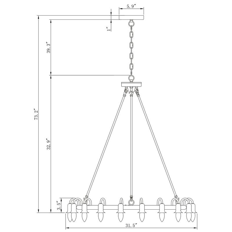 Vater 18-Light Single Tier 32-inch Chandelier with Metal Support Rods