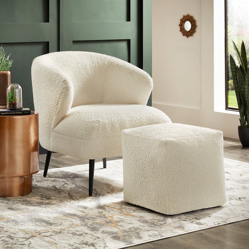 Tremont Boucle Accent Chair and Cube Pouf Footrest by iNSPIRE Q Bold