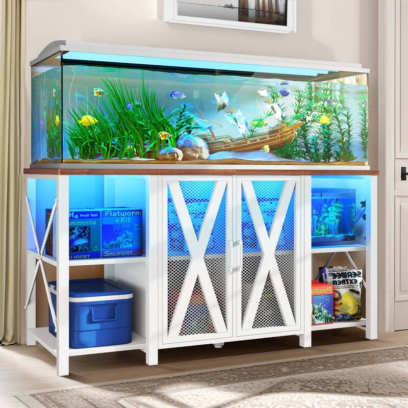 Aquarium Stand Fish Tank Stand For 75-120 Gallon Aquarium Tank with LED Light - White