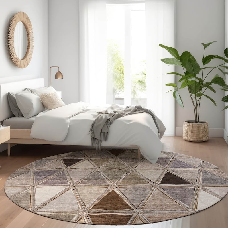 Machine Washable Indoor/ Outdoor Chantille Modern Diamonds Rug - Brown - 8' x 8'