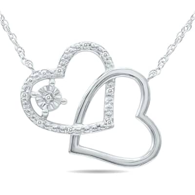 Marquee Double Heart Link Diamond Necklace in .925 Sterling Silver