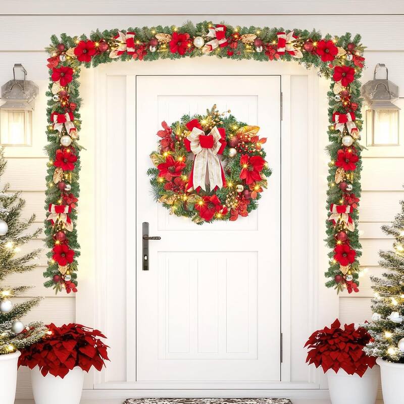 24" Christmas Wreath for Front Door, Office, Apartment, Easy Hanging