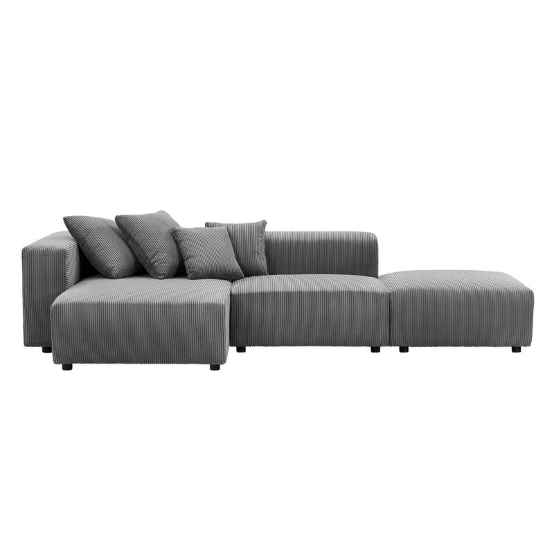 Soft Corduroy Modular L-Shaped Sofa Set, Gray, for Small Spaces