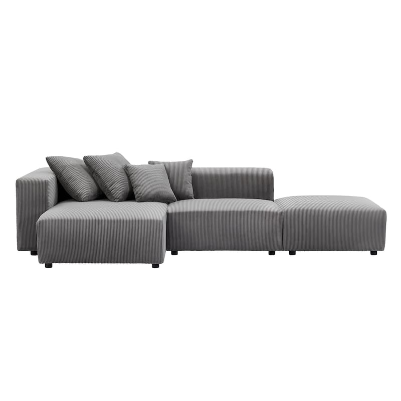 Soft Corduroy Sectional Modular Sofa Set, Small L-Shaped Chaise Couch for Living Room, Apartment, Office, Beige