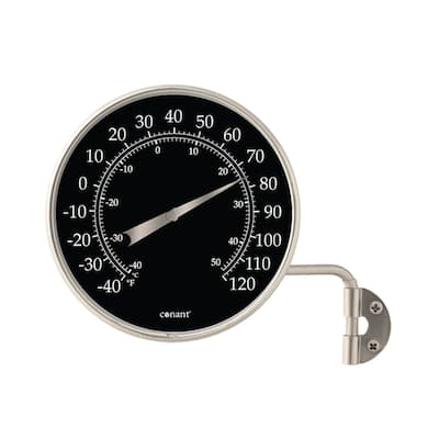 11" Black, White, Gray Aluminum Dial Thermometer Satin Nickel Finish