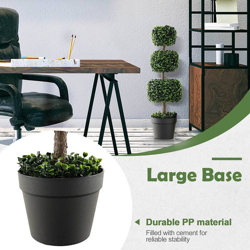 Gymax 35'' Artificial Boxwood Topiary Tree Faux Greenery Plant Fake