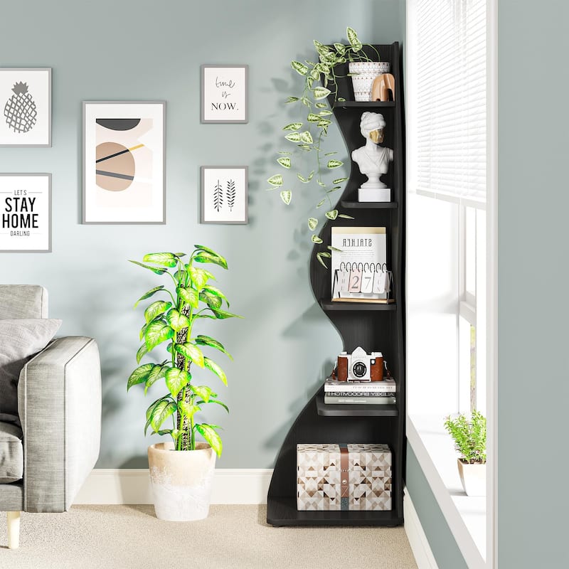 Corner Shelf Bookcase Bookshelf with Unique Shape for Living Room, Home Office