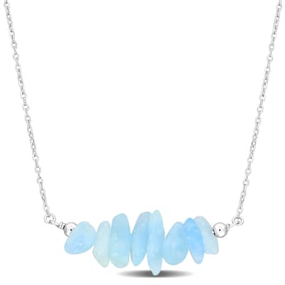 Miadora 1ct TGW Aquamarine Bead Necklace in Sterling Silver-17+2 in.