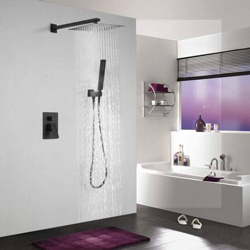 Black 12 Inch Square Wall Mounted Rainfall Shower Head System