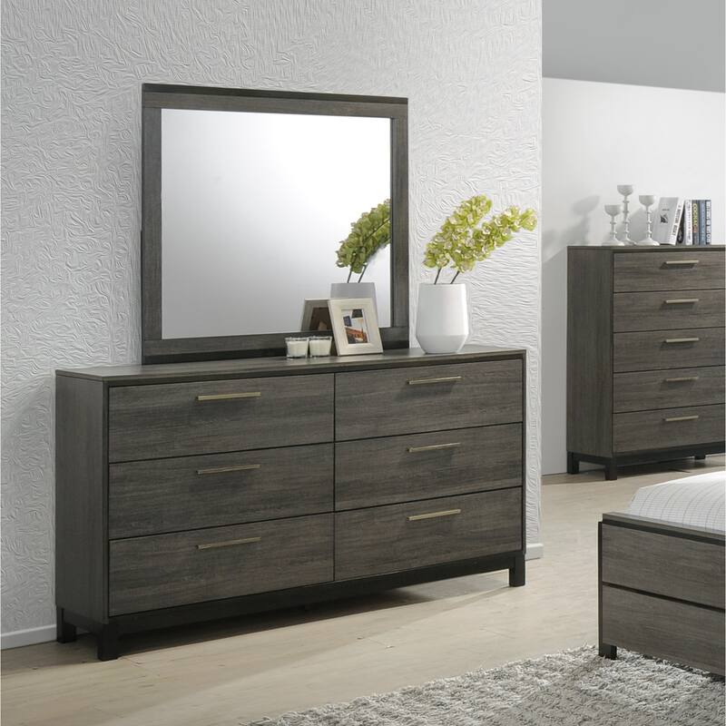 Ioana Antique Grey Finish Wood 5-Piece Queen Size Bedroom set, Dresser, Mirror, 2 Night Stands