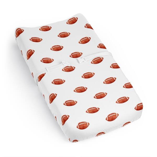 slide 2 of 6, Sweet Jojo Designs Brown and White Football Boy Changing Pad Cover Sheet for Vintage Foot Ball Sport Themed Footballs Collection