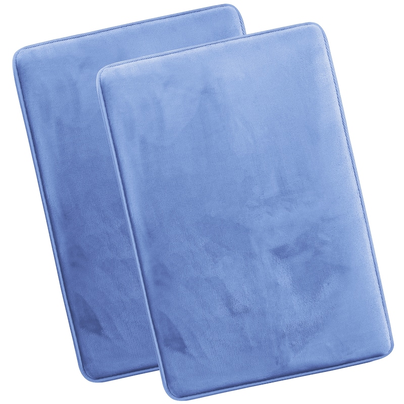 Clara Clark Ultra Soft Plush Bathroom Rug - Non-Slip, Velvet, Memory Foam Bath Mat - Set of 2 - Set of 2 (20x32) - Calm Blue