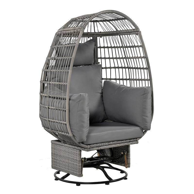 Patio Grey Rattan Egg Chair, Outdoor Swivel Chair with Cushions