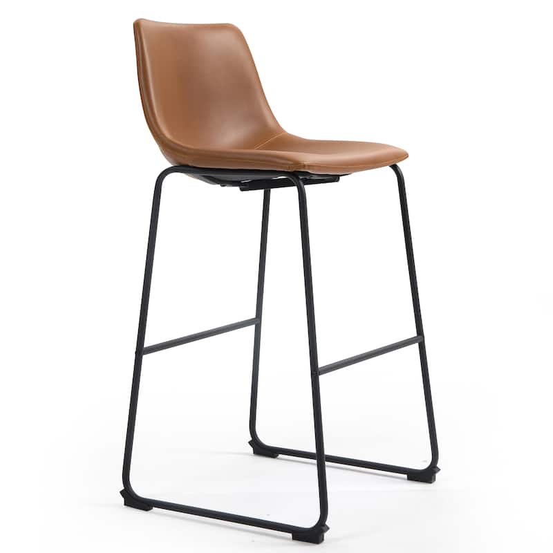 Set of 2 Adan Iron Frame Vintage Cappuccino Faux Leather Bar Stool