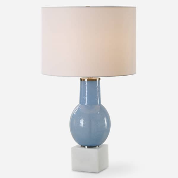slide 2 of 7, Uttermost Clear Sky Blue Glass Table Lamp - 28'' H X 16'' W X 16'' D