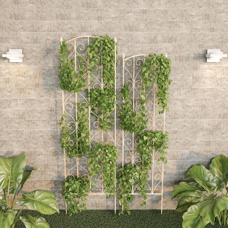Set of 2 Garden Trellises - Decorative Scroll Metal Panels with 7.75-Inch Stakes by Pure Garden