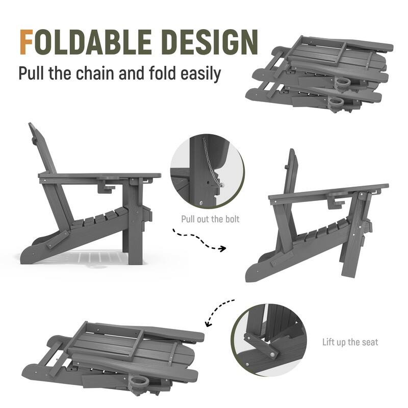 3-Position Reclining Folding Outdoor Chair – PE Wood Grain, Weather-Resistant