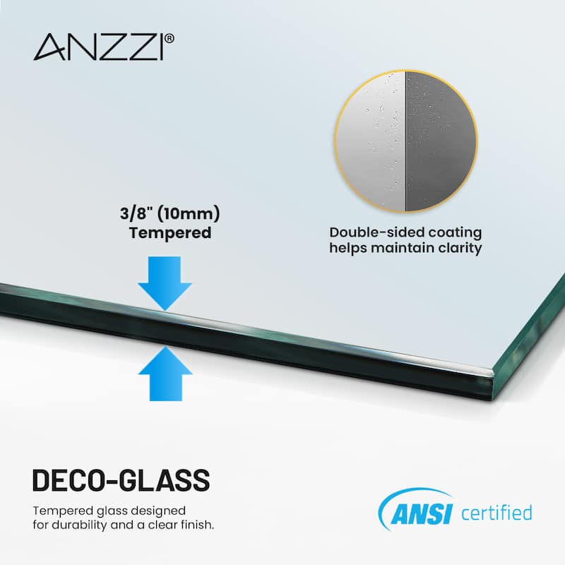 Mountain 60-inch Reversible Frameless Sliding Deco-Glass Shower Door with Soft-Close System