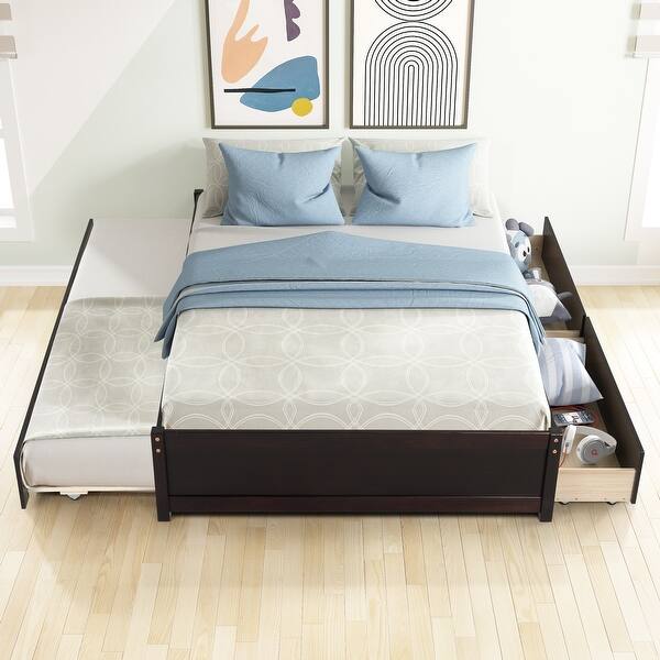 slide 2 of 51, Full Kids Platform Bed with Twin Trundle and 2 Drawers Espresso - Full