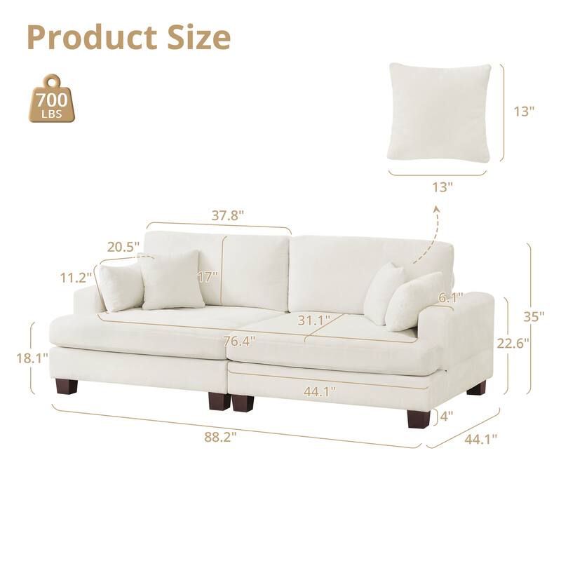 88"W 3-Seater Sofa Chenille Upholstered Couch Modern Loveseat Sofa Wooden Frame Sofa for Living Room