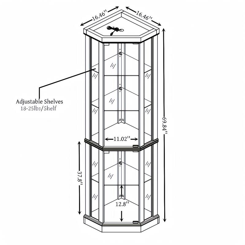 Lighted Corner Curio Cabinet - Elegant Glass Display Case for Display Storage - Perfect for Antique Collections & Wine