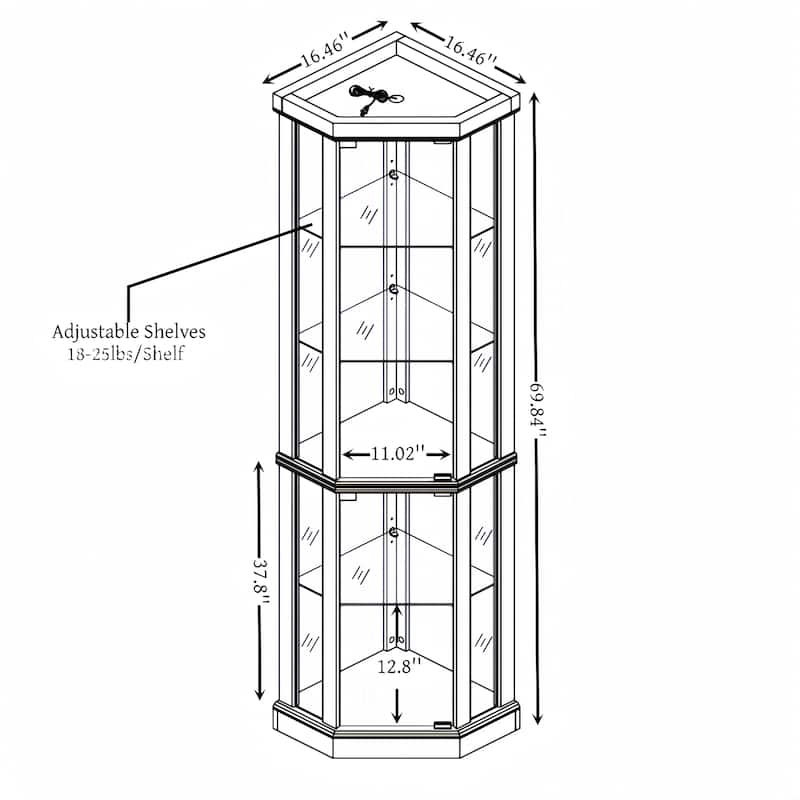Lighted Corner Curio Cabinet Elegant Glass Display Case for Living Room & Bar Storage for Antique Collections & Wine