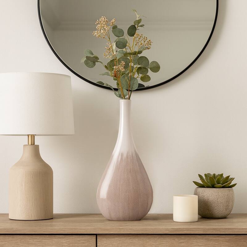 Sagebrook Home Valdiva Stoneware Vase - White, Novelty, Ombre, Elegant Home Accent in Stoneware Color - 9" x 5" x 20"