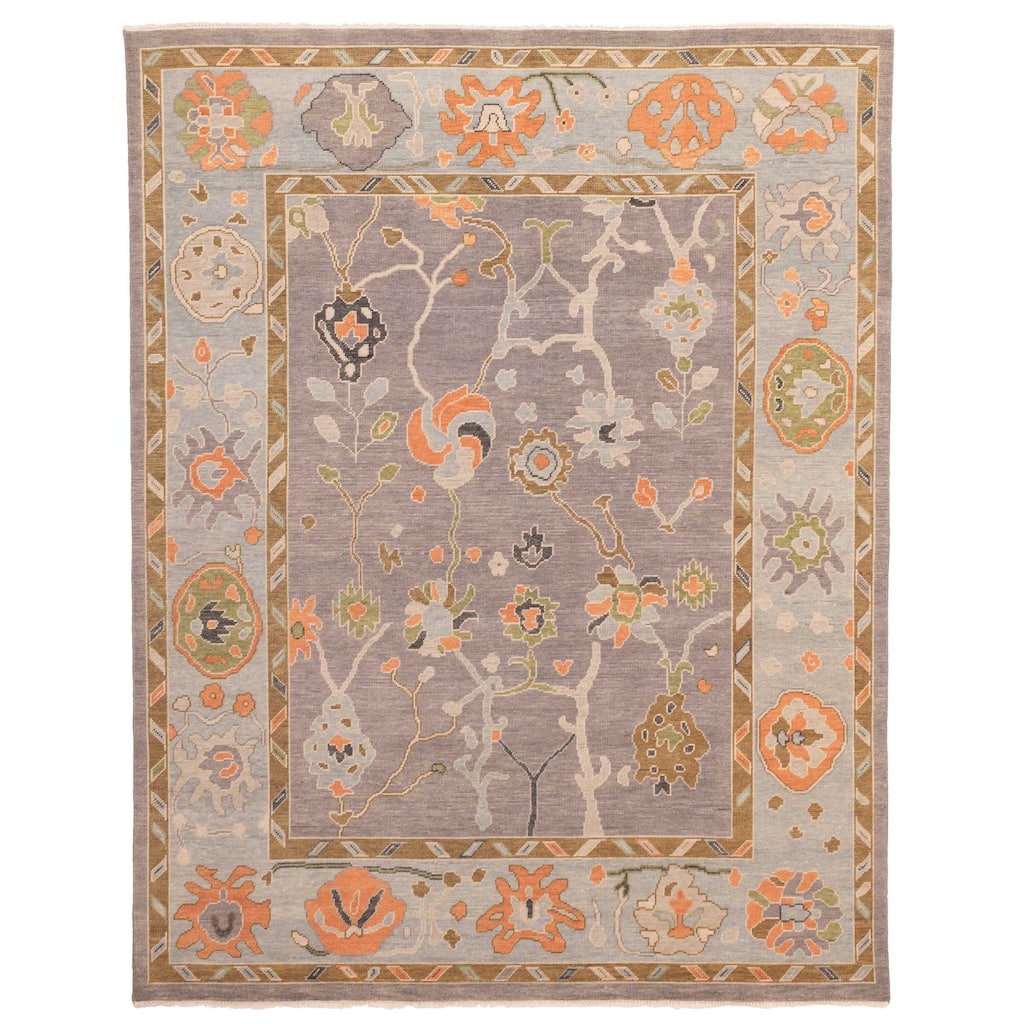 ECARPETGALLERY Hand-knotted Modern Oushak Dark Grey Wool Rug - 8'0 x 9'11