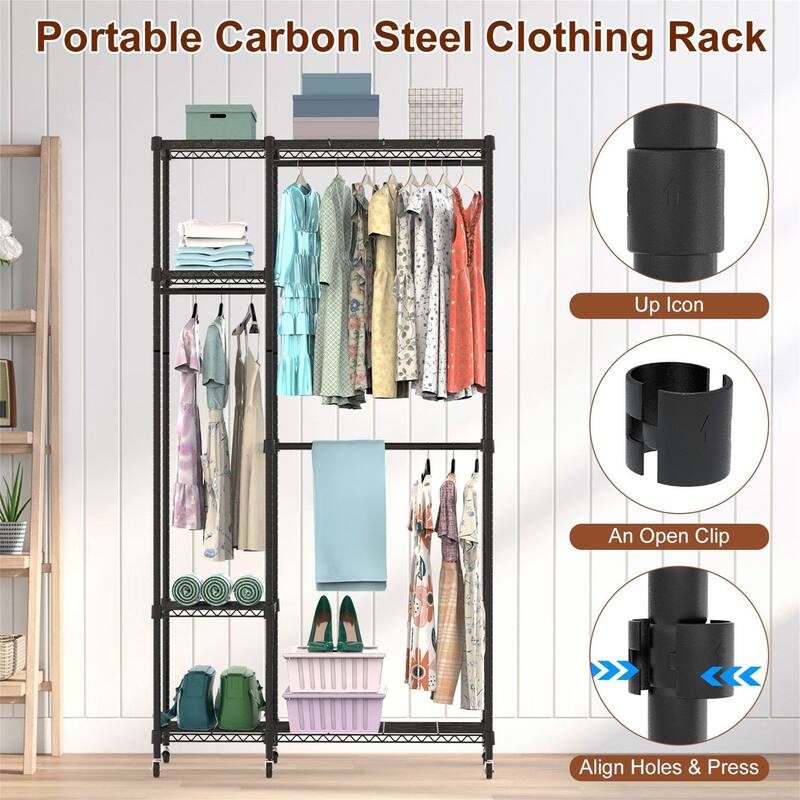4-Tier Heavy Duty Garment Rack with Wheels