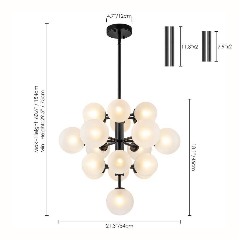 4-Tiered Modern Glam 19-Light Sputnik Cluster Frosted Glass Globe Bubble Chandelier