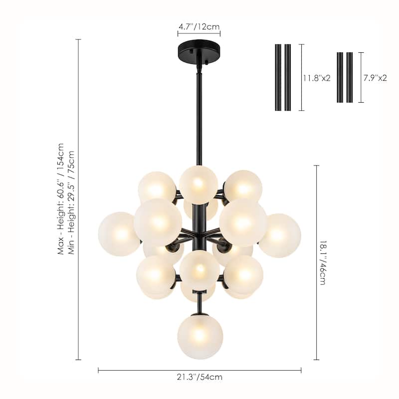 Burness 19-Light 4-Tiered Cluster Sputnik Atomic Glass Globe Bubble Chandelier
