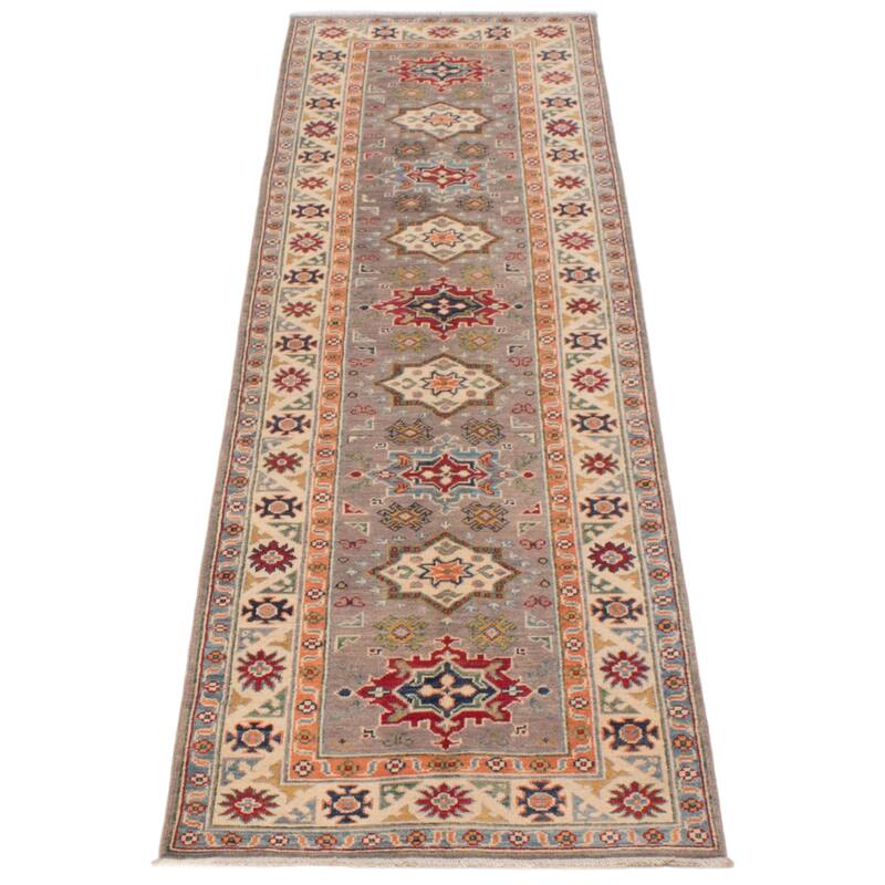ECARPETGALLERY Hand-knotted Uzbek Ghazni Grey Wool Rug - 2'9 x 9'8