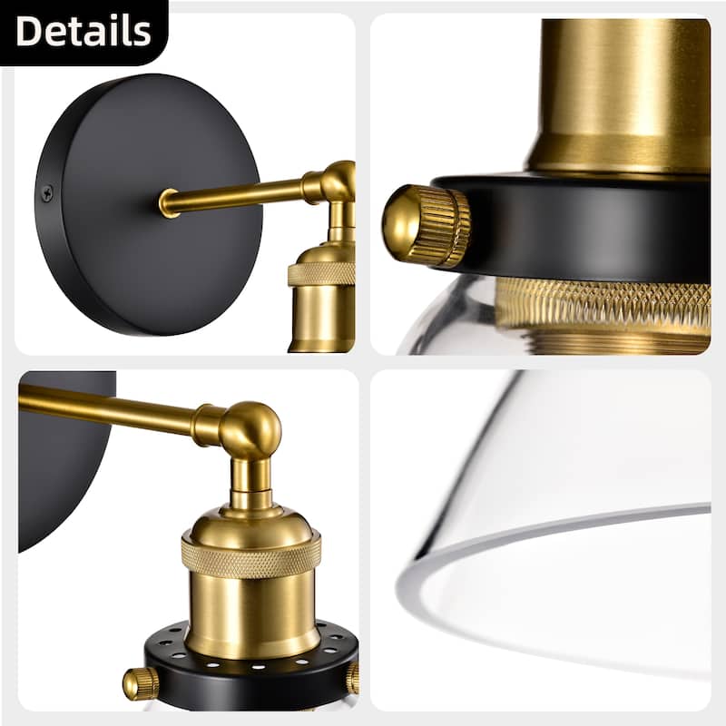 Mateo Black and Antique Brass 1-Light Wall Sconce with Clear Glass Shade